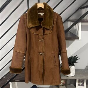 Larry‎ Levine Women’s Brown Faux Suede Faux Fur Coat Size Large Western Heavy